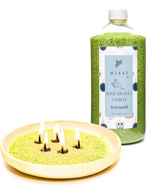 Missi Yaratıcı Inci Tozu Dark Amber Kokulu Yeşil Renk Mum (30 Adet Fitil ile BIRLIKTE)-400 gr