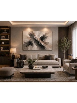 Sennight Modern Soyut Kanvas Tablo Bej Gri Siyah Tonlarda Minimalist Dekoratif Duvar Tablosu Salon Yatak Odası Ofis Dresuar Üstü