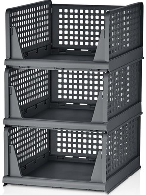 3 Lü Kayar Raf Organizer Gri Dolap Içi Kıyafet Aksesuar Düzenleyici 45X35 cm MIT1263
