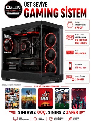 Özlen X55 RYZEN 7 8700F RX 9060 XT 8GB 16GB DDR5 RAM 1TB M.2 SSD Oyuncu Bilgisayarı