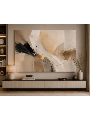 Sennight Bej Tonlu Soyut Hareket Kanvas Tablo - Modern Minimalist Duvar Tablosu