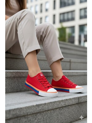 Benetton ® Ithal Kirmizi Kadın Keten Spor Ayakkabı BNI-10031