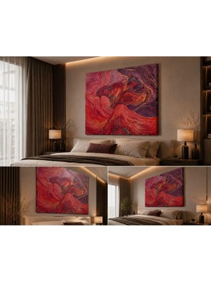 Sennight Kanvas Tablo Alevin Dansı Soyut Kırmızı Mor Altın Dokulu Modern Duvar Dekoru Çerçevesiz Premium Tasarım