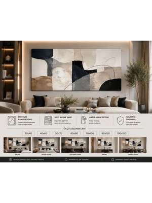 Sennight Kanvas Tablo Modern Geometrik Soyut - Bej, Siyah, Gri; Duvar Dekoru, Salon, Ofis, Çalışma Odası ve Yatak Odası