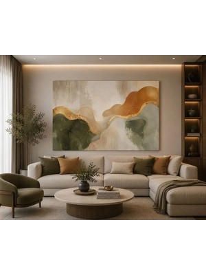 Sennight Modern Soyut Manzara Kanvas Tablo Haki Yeşil Kiremit Bej Gold Tonlu Elegant Duvar Dekoru Çerçevesiz Çalışma Odası Salon Yatak Odası Için Kanvas Baskı