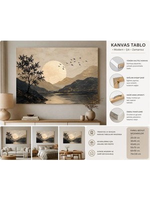 Sennight Kanvas Tablo Altın Dokulu Dağ ve Göl Manzaralı Soyut Çerçevesiz Dekoratif Tablo Modern Salon Dekorasyonu