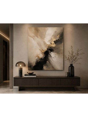 Sennight Kanvas Tablo Modern Soyut Dokulu Bej Siyah Gold Geçişli Minimal Dekoratif Duvar Tablosu, Salon Antre Koridor Yatak Odası Ofis
