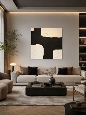 Sennight Modern Siyah Krem Soyut Geometrik Kanvas Tablo Çerçevesiz Minimalist Duvar Dekoru Salon Yatak Odası Ofis Antre Koridor Için Dekoratif Tablo