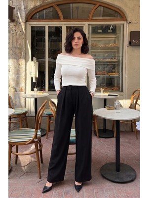 Lela Pile Detaylı Yüksek Bel Bol Paça Pantolon Kadın Pantolon 668YP5576