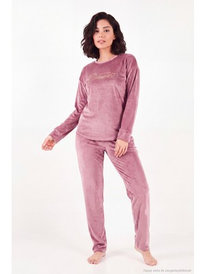 Lela Bisiklet Yaka Yumuşak Dokulu Parlak Kadife Pijama Takımı Kadın Pijama Takımı 6094209