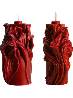 Fiocentra Wavy Forest Whisper Bordo Kokulu Dekoratif Mum 2’li Set – El Yapımı, Şık Hediye