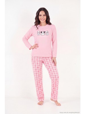 Lela Desenli Yumuşak Dokulu Kışlık Polar Pijama Takımı Kadın Pijama Takımı 6575031