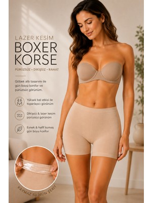 Nisanca Kadın Yüksek Bel Toparlayıcı Lazer Kesim Iz Yapmayan Boxer Şort Korse
