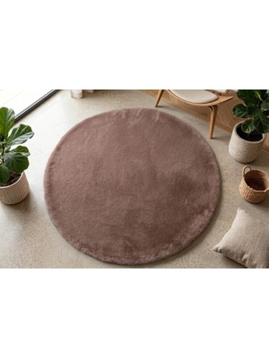 Dekoset Home Kahverengi Tavşan Tüyü Halı Yuvarlak Cotton Taban
