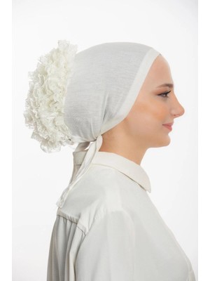 Flora Tekstil Luks Fırfırlı ( Dantelli ) Bağlamalı Bone - Önü Dikişlidir