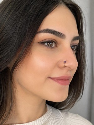 925 Ayar Gümüş Minimal Burun Hızması Piercing Zirkon Taşlı Unisex Halka Nose Ring Günlük Kullanım Şık Tasarım