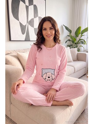 Lela Çizgili Yumuşak Kışlık Polar Pijama Takımı Kadın Pijama Takımı 6575030