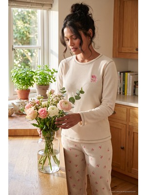 Lela Desenli Yumuşak Dokulu Uzun Kollu Pijama Takımı Kadın Pijama Takımı 6575020
