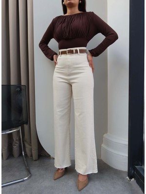 Esra Helvacı Yüksek Bel Kemerli Wide Leg Jean