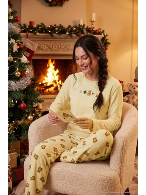 Lela Desenli Yumuşak Dokulu Uzun Kollu Pijama Takımı Kadın Pijama Takımı 6575016