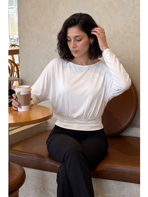 Lela Vücuda Oturan Kayık Yaka Uzun Kollu Yumuşak Örme Bluz Kadın Bluz 5866853