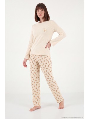 Lela Yumuşak Dokulu Desenli Uzun Kollu Pijama Takımı Kadın Pijama Takımı 6575018