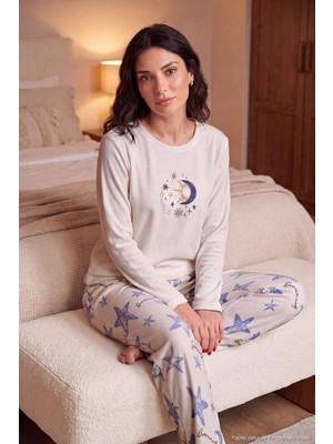 Lela Desenli Yumuşak Dokulu Uzun Kollu Pijama Takımı Kadın Pijama Takımı 65750155