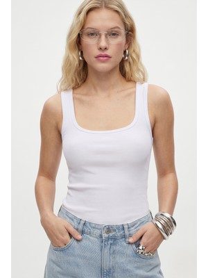 Ritnice Kadın Cotton Premium Doku Beyaz Pamuklu Basic Fitilli Atlet
