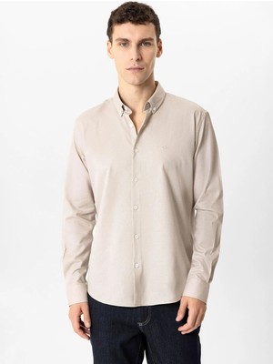 Back And Bond Bej Erkek Düğmeli Slim Fit Armürlü Gömlek B33T20024