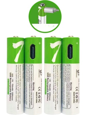 Kuzgun Ticaret Type-C ile Şarjolabilen 4 Lü Aaa 1.5V Lityum Ince Şarjlı Kalem Pil 750 Mah Uzun Ömürlü ( Lisinya )