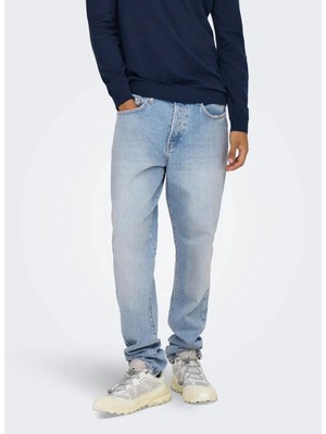 Only & Sons Açık Mavi Erkek Taşlamalı Tapered Fit Denim Pantolon Onsyoke Tapered Lb 9684 Dot Dnm Noo