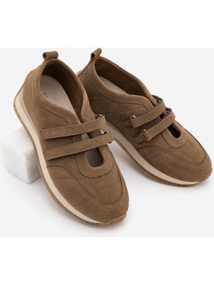 Marjin Kadın Süet Mary Jane Çift Bantlı Retro Sneaker Günlük Spor Babet Ayakkabı Golyate Tütün Kahve Süet