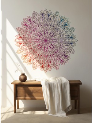 S Digital Bohem Tarzı Renkli Mandala Duvar Sticker - 2 Ölçü Seçeneği - Renkli Modern Desen - Kendinden Yapışkanlı Mat Pvc Folyo