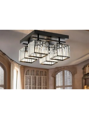 Vivense Avonnı AV-60230-4BSY Eskitme/siyah Boyalı Modern Avize 40X40 cm