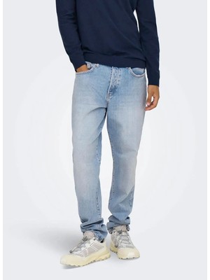 Only & Sons Açık Mavi Erkek Taşlamalı Tapered Fit Denim Pantolon Onsyoke Tapered Lb 9684 Dot Dnm Noo