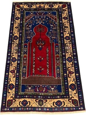 Burak Halı El Dokuma Sıfır Taşpınar Halısı 142X240 Lacivert Kırmızı Kök Boya %100 Yün Halı