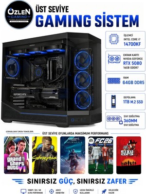 Özlen XXL25 İ7 14700KF RTX 5080 16GB 64GB DDR5 RAM 1TB M.2 SSD Üst Seviye Oyuncu Bilgisayarı