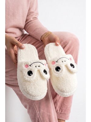 Nmoda Kadın Peluş Ev Terliği Kurbağa Figürlü Kışlık Sıcak Tutan Kapalı Burun Yumuşak Tabanlı Rahat Pandufu