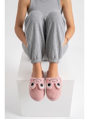 Nmoda Kadın Peluş Ev Terliği Kurbağa Figürlü Kışlık Sıcak Tutan Kapalı Burun Yumuşak Tabanlı Rahat Pandufu