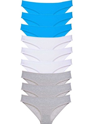 Kuzgun Ticaret 9 Adet Süper Eko Set Likralı Kadın Slip Külot Gri Beyaz Mavi