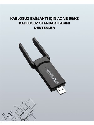 Yüksek Hızlı 1200 Mbps Çift Bant USB Wifi Adaptör – Güçlü Sinyal, Geniş Uyumluluk - Lisinya