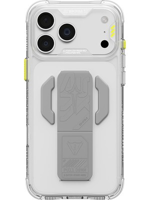 iPhone 18 Pro Kılıf M-Safeli Teknoloji Desenli Skinarma Helio Ce Mag Charge Standlı Kapak Şeffaf