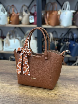 V'SHINE Model 3108 - Fular Detaylı El ve Omuz Çantası - (Taba)