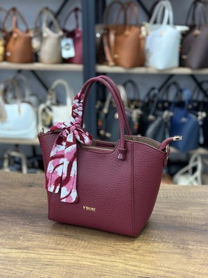 V'SHINE Model 3108 - Fular Detaylı El ve Omuz Çantası - (Bordo)