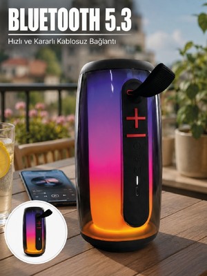 Rgb LED Taşınabilir Bluetooth Speaker Güçlü Bas Ses Type-C Şarj Girişli - Lisinya