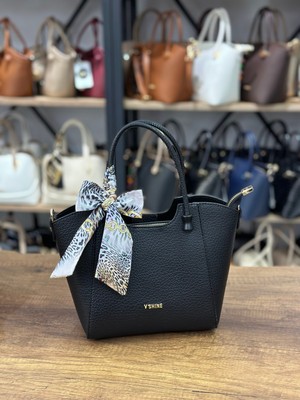 V'SHINE Model 3108 - Fular Detaylı El ve Omuz Çantası - (Siyah)