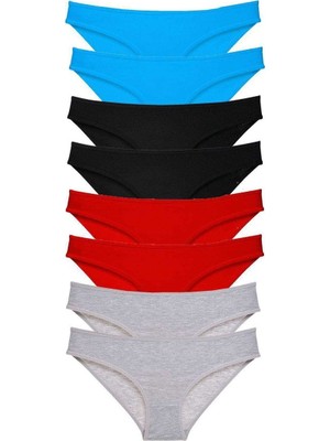 Kuzgun Ticaret 8 Adet Süper Eko Set Likralı Kadın Slip Külot Siyah Kırmızı Gri Mavi