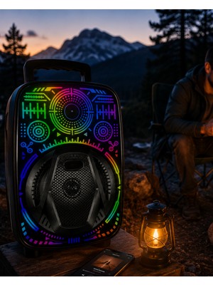 8 Inç Karaoke Hoparlör USB Aux Fm Destekli Işıklı Speaker - Lisinya