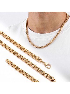 Moncuk Design Marin Zincir Erkek Çelik Kolye 5 mm 55 cm Gold 3351ECK010