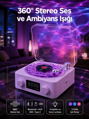 Retro Pikap Tasarımlı Bluetooth Hoparlör – Projektörlü Şarjlı Lamba - Lisinya